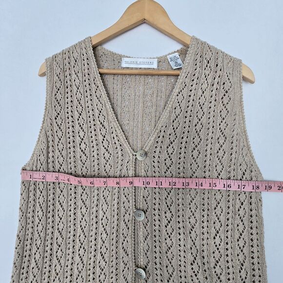 Valerie Stevens Women’s M Beige Linen Cotton Sleeveless Longline Cardigan Vest - Picture 12 of 14